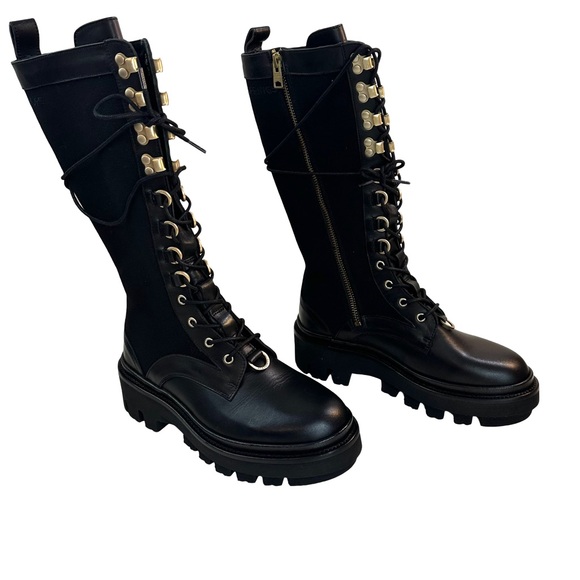 ALLSAINTS Women’s Beth Leather & Canvas Tall Platform Boots Size:6 US/ 36 EU NEW - Picture 2 of 16